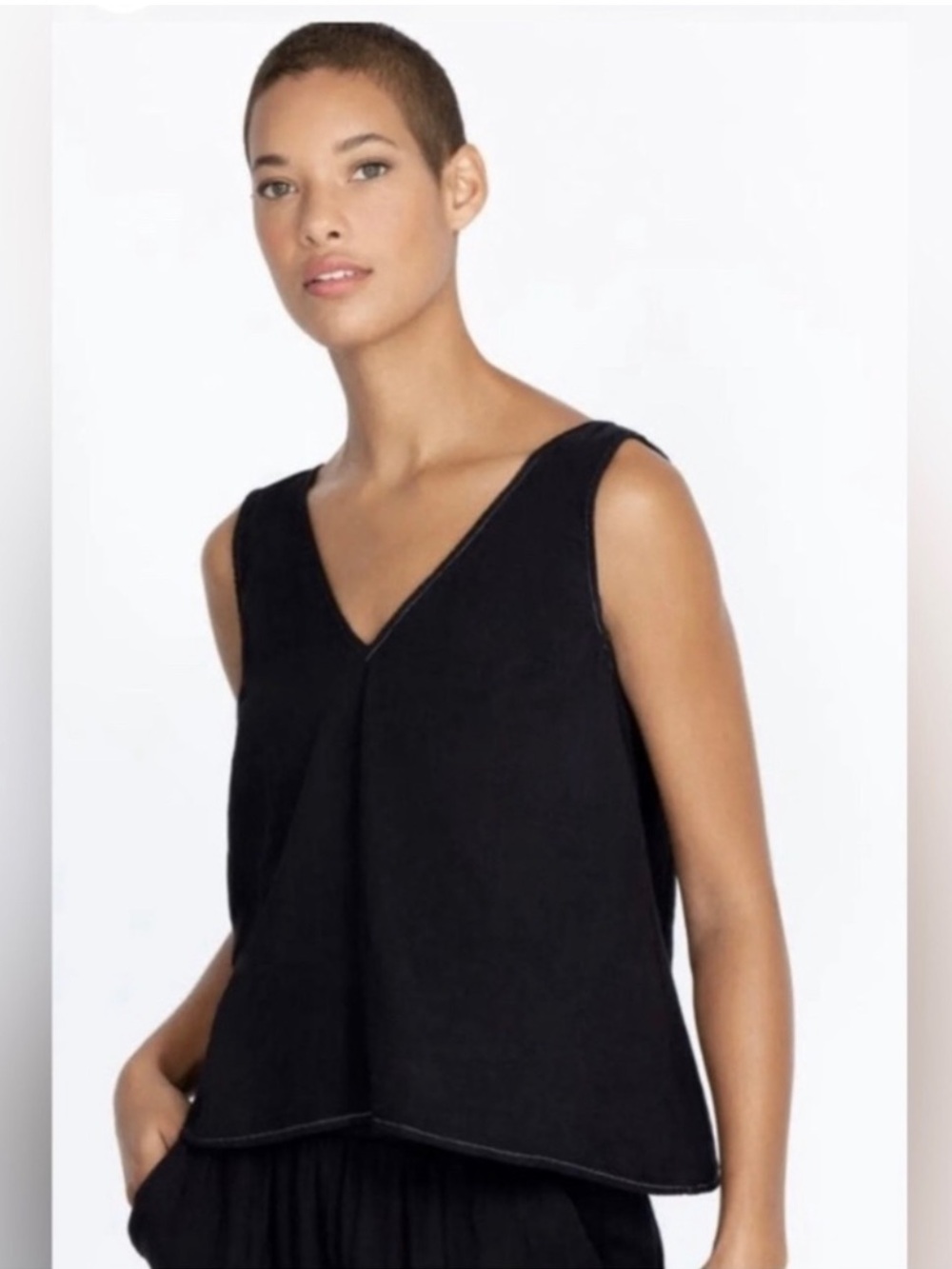 JOHNNY WAS Calme Drape Tank Top XL Black Sleeveless Cotton Minimalist Lagenlook